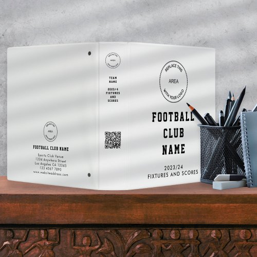 Logo QR code Football Club Fixtures Any Color 3 Ring Binder