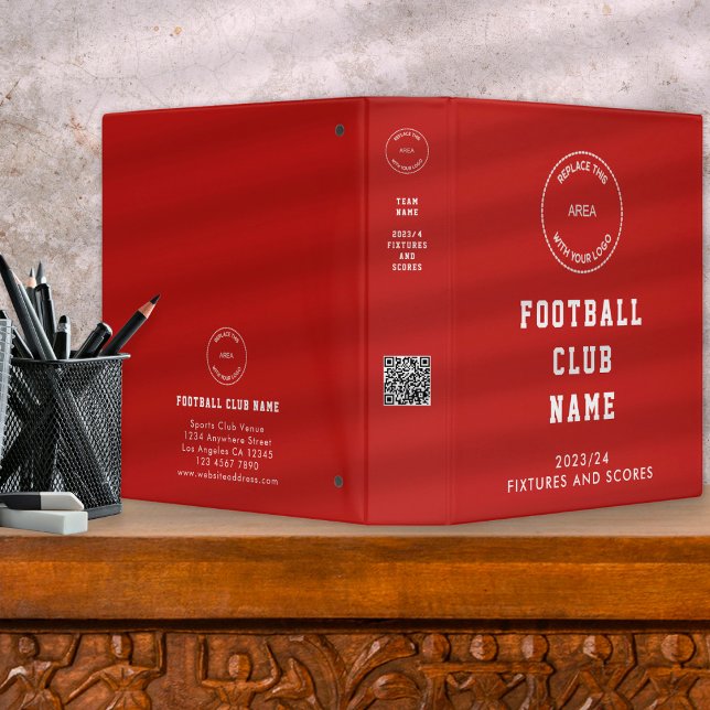 Logo QR code Football Club Fixtures Red 3 Ring Binder (Creator Uploaded)