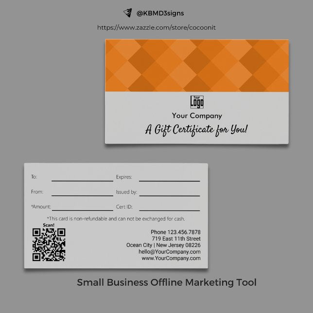 Logo QR Code Gray Black Orange Gift Certificate (Logo QR Code Gray Black Orange Gift Certificate)