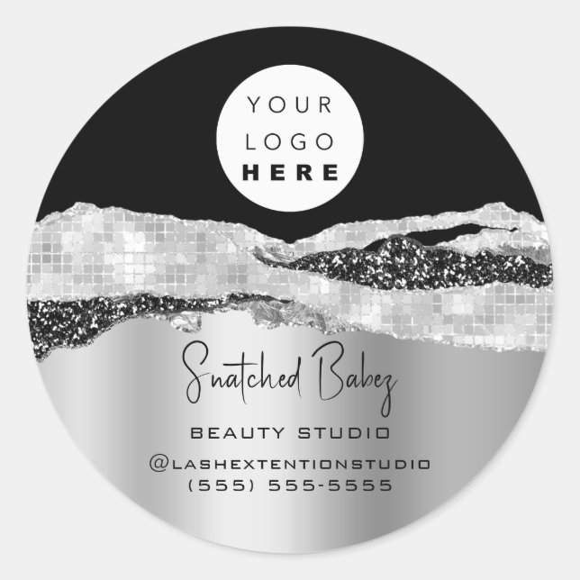 Logo QR Code Hairdresser Makeup Gray Silver Shop Classic Round Sticker (Front)