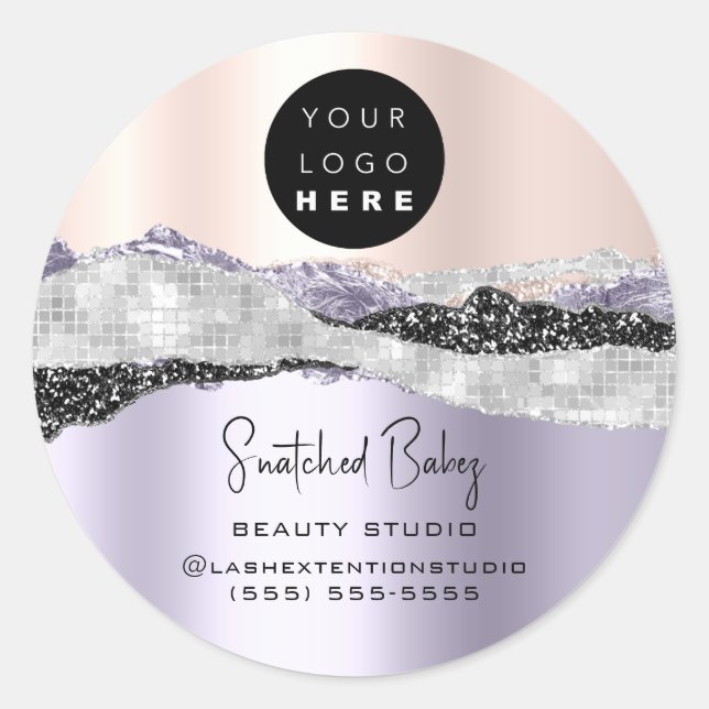 Logo QR Code Hairdresser Makeup Silver Purple Rose Classic Round Sticker (Front)