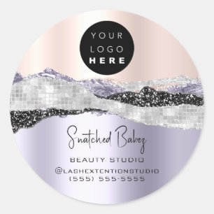 Logo QR Code Hairdresser Makeup Silver Purple Rose Classic Round Sticker
