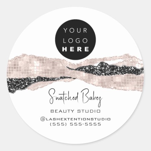 Logo QR Code Hairdresser Makeup Strokes Rose White Classic Round Sticker