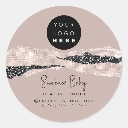 Logo QR Code Hairdresser Makeup Strokes Rose White Classic Round Sticker