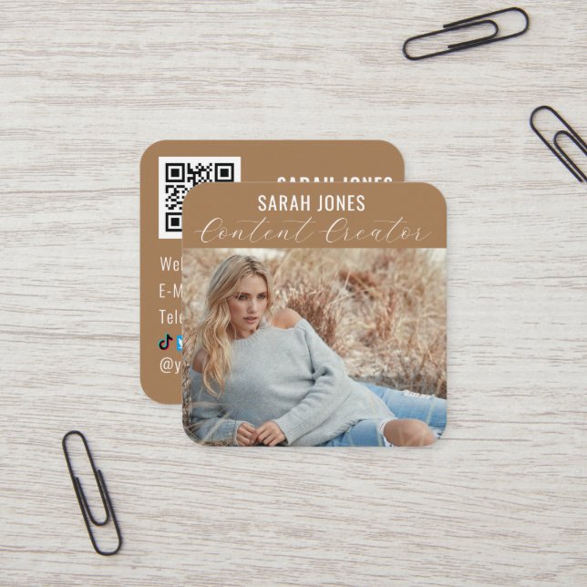 Logo QR Code Influencer Social Media  Square Business Card (Front/Back In Situ)