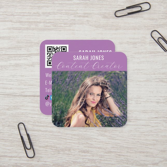 Logo QR Code Influencer Social Media  Square Business Card (Front/Back In Situ)