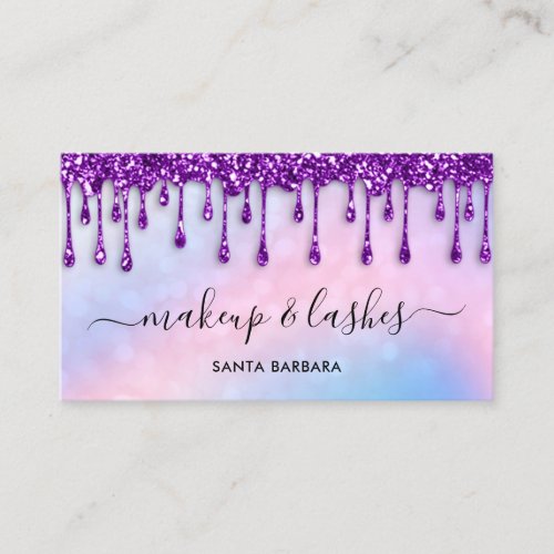 Logo QR Code Lash Makeup Hair Pink Purple Drips Business Card