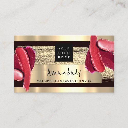 Logo QR CODE Logo Gold Black Strokes Makeup Artist Business Card