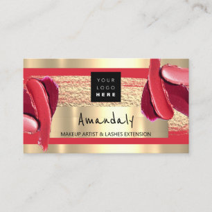 Logo QR CODE Logo Gold Red Strokes Makeup Artist Business Card