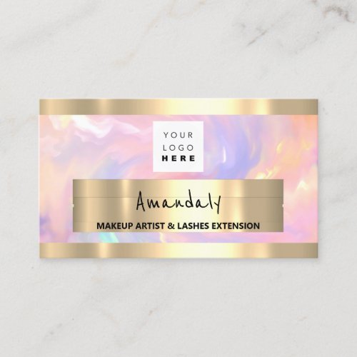 Logo QR CODE Logo Holographic Pink Abstract Business Card