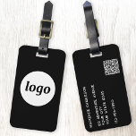 Logo QR code Minimalist Black Business Luggage Tag<br><div class="desc">Simple logo design for your business.  Replace the logo,  QR code and details with your own and change the background color in the design tool to customize.  Ideal for as a promotional item to give to clients,  customers and employees,  and for business travel and trade shows., </div>