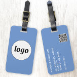Logo QR code Minimalist Blue Business Promotional Luggage Tag<br><div class="desc">Simple logo design for your business.  Replace the logo,  QR code and details with your own and change the background color in the design tool to customize.  Ideal for as a promotional item to give to clients,  customers and employees,  and for business travel and trade shows., </div>
