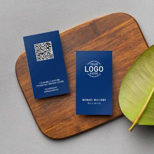 Logo QR Code Minimalist Navy Blue Modern Custom Business Card