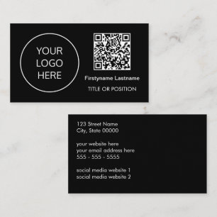Logo QR Code Modern Black Business Card