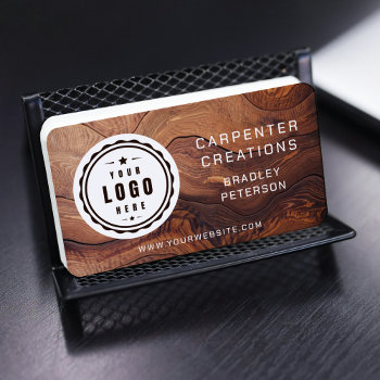 Logo Qr Code Modern Wooden Carpentry Construction Business Card by EvcoStudio at Zazzle