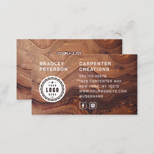 Logo QR Code Modern Wooden Carpentry Construction Business Card