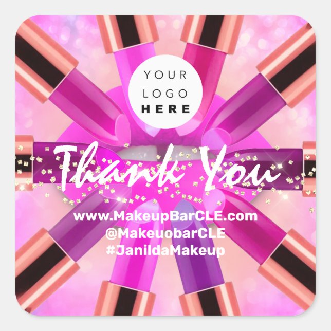 Logo QR Code Name Thank Shopping Gold Rose Lips  Square Sticker (Front)
