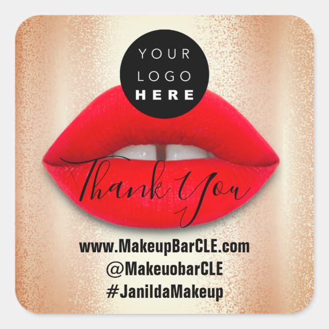 Logo QR Code Name Thank Shopping Red Lips Online Square Sticker (Front)