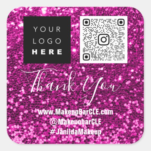 Logo QR Code Name Thank Shopping Web Social Pink Square Sticker