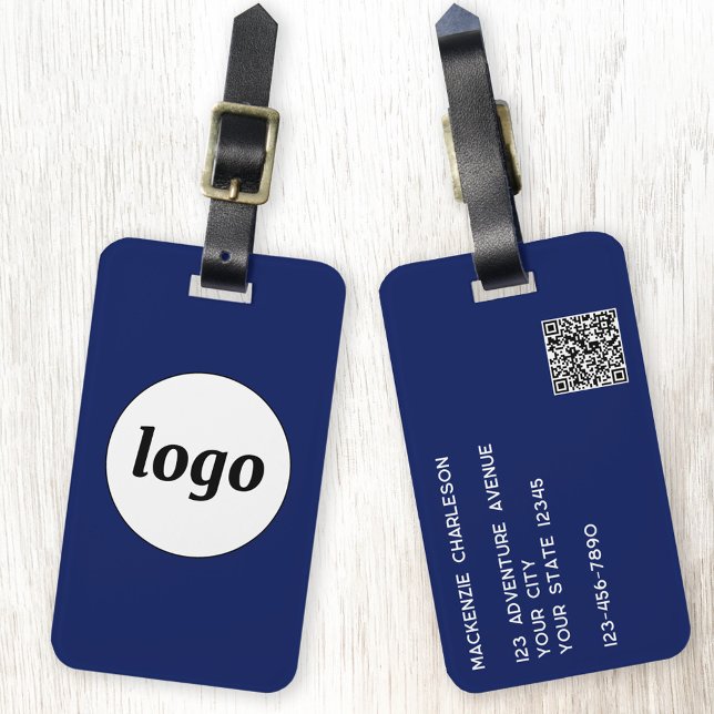 Logo QR code Navy Blue Business Promotional Luggage Tag (Logo QR code business branding promotional navy blue luggage tag)