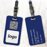 Logo QR Code Navy Blue Business Promotional Luggage Tag<br><div class="desc">Simple logo and QR Code design for your business. Replace the logo, QR code destination URL and name and address details with your own - or leave the back blank. Change the background color in the design tool to customize. Ideal for as a promotional item to give to clients, customers...</div>