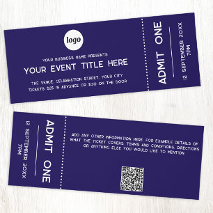 Logo QR Code Navy Blue Event Admission Ticket