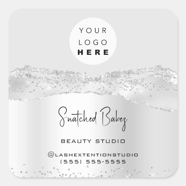 Logo QR Code Online Shop Glitter Silver Gray Spark Square Sticker (Front)