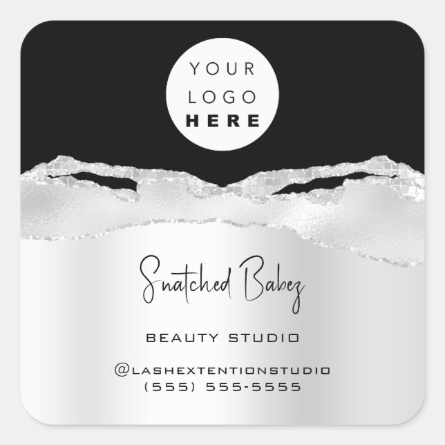 Logo QR Code Online Shop Glitter Silver Gray Square Sticker (Front)