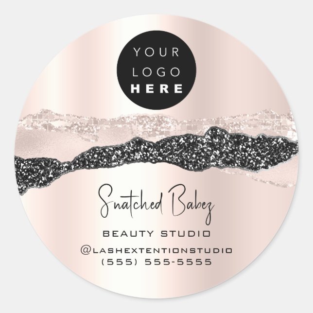 Logo QR Code Online Shop Silver Glitter Rose Blush Classic Round Sticker (Front)
