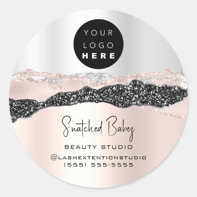 Logo QR Code Online Shop Silver Glitter Rose Gray Classic Round Sticker (Front)