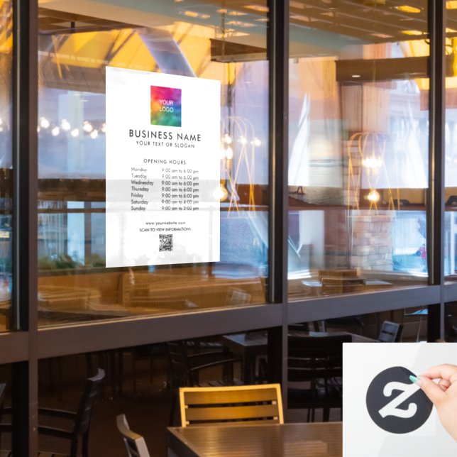 Logo QR Code Opening Hours Phone Number Simple Window Cling (Restaurant Window)