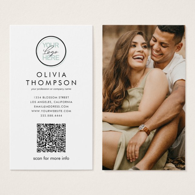 Logo, QR Code & Photo Business Cards (Front & Back)