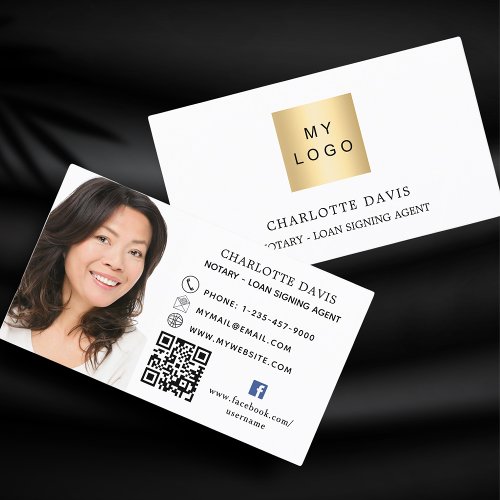 Logo QR code photo facebook icon white black Business Card