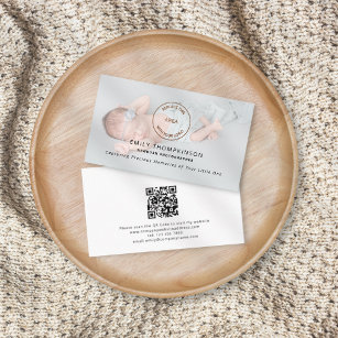 Logo QR Code Photo Overlay Newborn Photographer Business Card