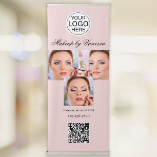 Logo QR Code Photo Script Blush Pink Makeup Studio Retractable Banner