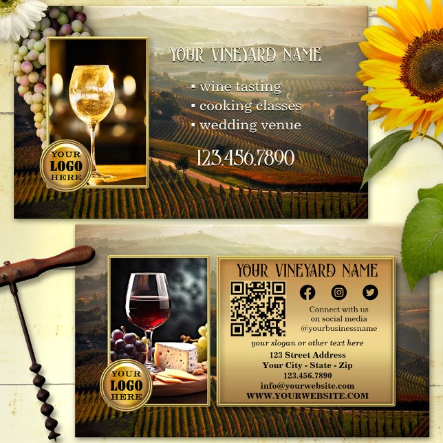 Logo QR Code Photo Social Media Wine Vineyard Business Card (Creator Uploaded)