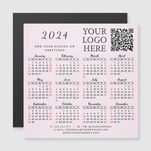 Logo QR Code Pink 2024 Business Calendar Magnet