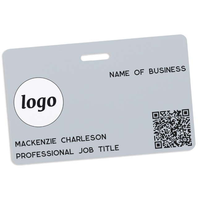 Logo QR Code Professional Business Blue Name Badge (Simple logo QR code with custom text business promotional branding name tag)