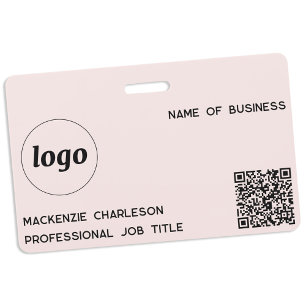 Logo QR Code Professional Business Blush Pink Name Badge