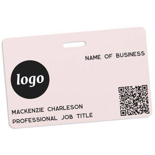 Logo QR Code Professional Business Blush Pink Name Badge
