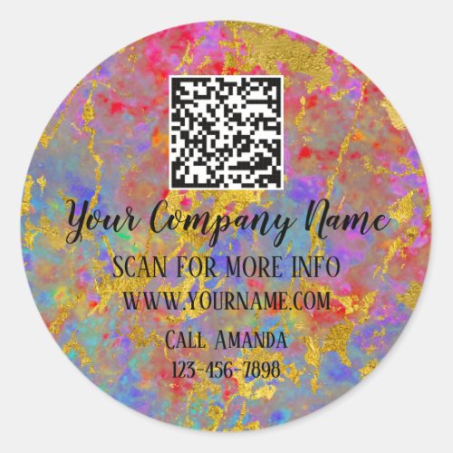 Logo QR Code Promotional Online Shop Gold Marble Classic Round Sticker