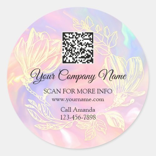 Logo QR Code Promotional Pink Floral Wreath Classic Round Sticker