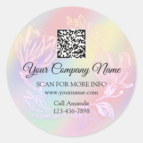 Logo QR Code Promotional Shop Beauty Floral Wreath Classic Round Sticker