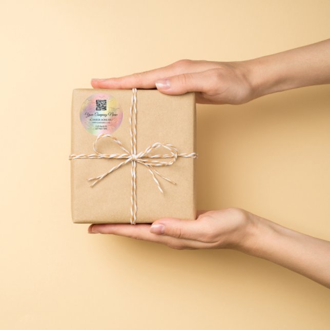  Logo QR Code Promotional Shop Holograph Floral  Classic Round Sticker (Creator Uploaded)