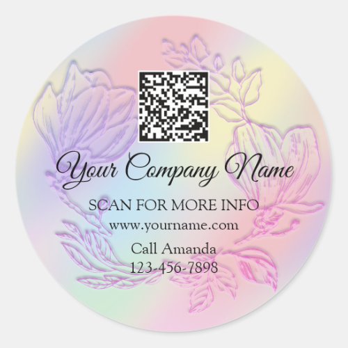 Logo QR Code Promotional Shop Ombre Floral Pastel Classic Round Sticker