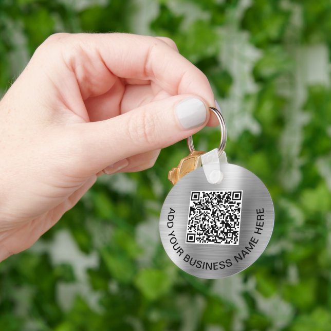 Logo QR Code Promotional Silver Keychain (Hand)