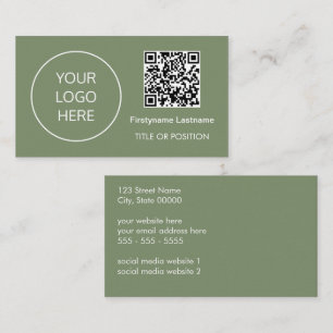 Logo QR Code Sage Green Business Card