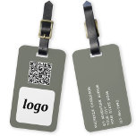 Logo QR Code Sage Green Business Promotional Luggage Tag<br><div class="desc">Simple logo and QR Code design for your business. Replace the logo, QR code destination URL and name and address details with your own - or leave the back blank. Change the background color from sage green in the design tool to customize. Ideal for as a promotional item to give...</div>