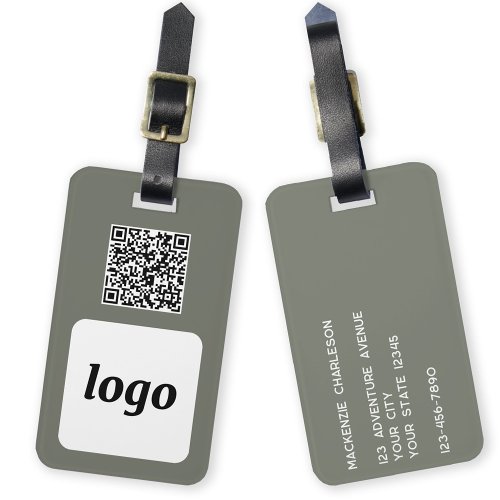 Logo QR Code Sage Green Business Promotional Luggage Tag