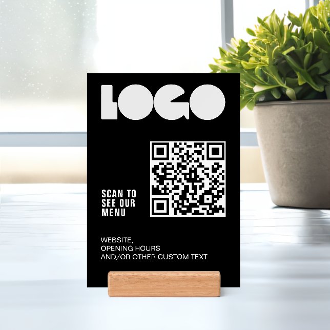 Logo QR code Scan menu Black Restaurant table Holder (Insitu 1)